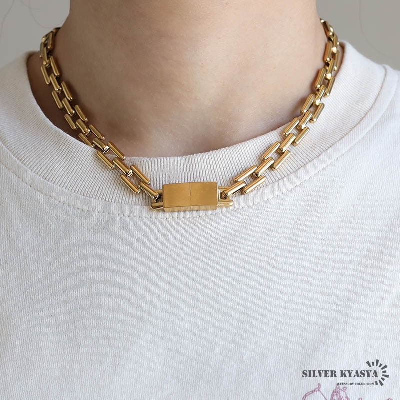 ステンレス チェーンネックレス プレート [n886-gold] | お洒落