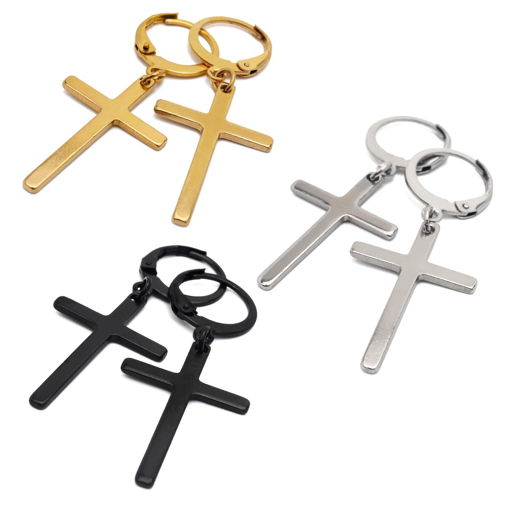 ステンレス ドロップピアス クロス [e209] | ピアス,ステンレス,フープ