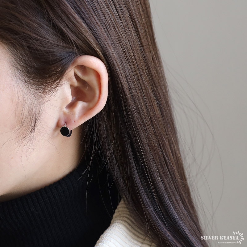 シルバー925 ブラックフープピアス [ce432] | お洒落なレディース