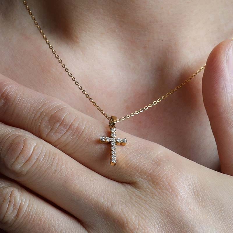 ステンレス クロスネックレス 細め 18KGP [n1250] | ネックレス