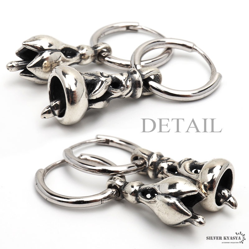 シルバー925 ベルピアス ドロップ ピアス クレーンベルピアス イーグル 唐草 シルバー925 メンズピアス クロス 十字架 ドロップピアス