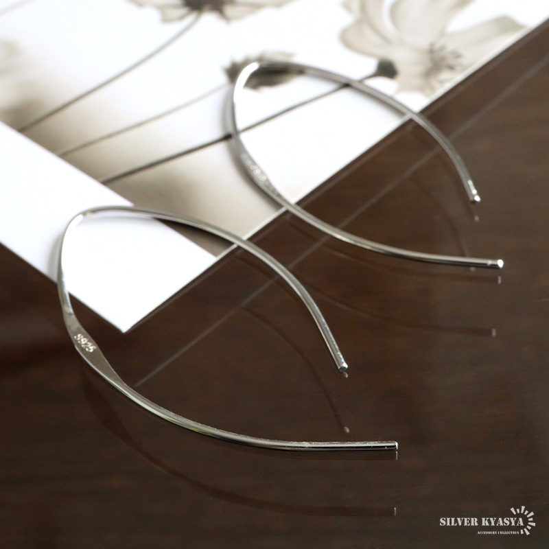 大ぶりピアス　ハンドメイドピアス　シルバーアクセサリー　ステンレスフックピアス シルバー925 大ぶりカーブフックピアス [ce454] | ピアス