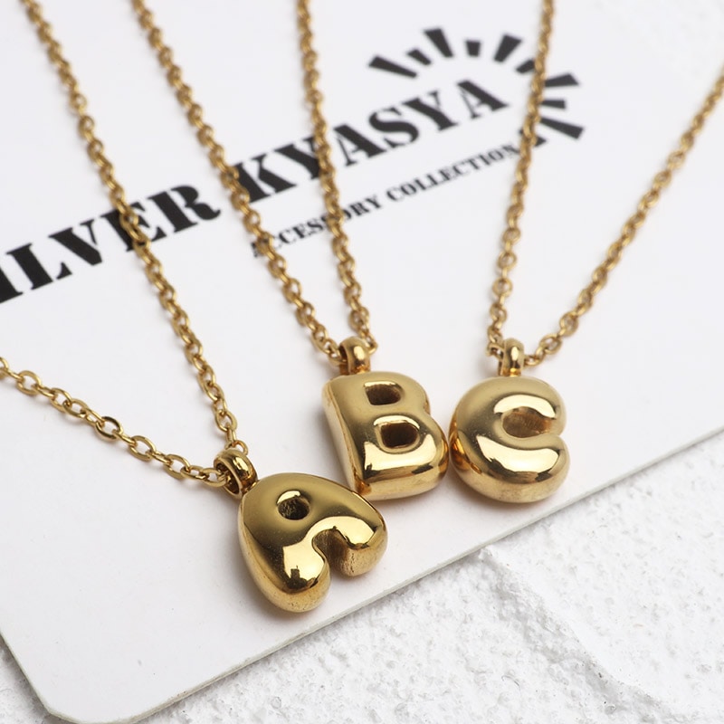 ステンレス ぷっくり小ぶりが可愛いイニシャルネックレス