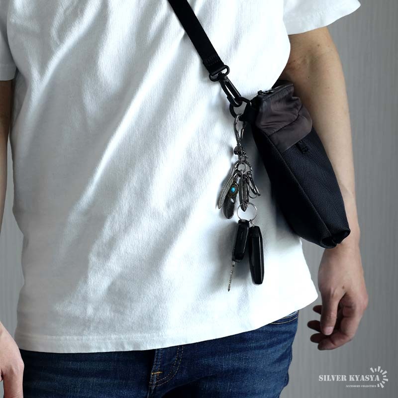 ターコイズフェザーキーリング フック4連 [z043] | キーチェーン