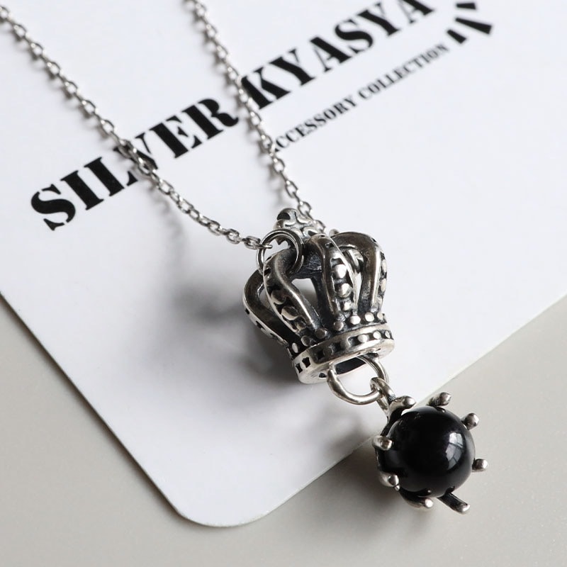 シルバー925 クラウンとブラックオニキスのネックレス [cn001