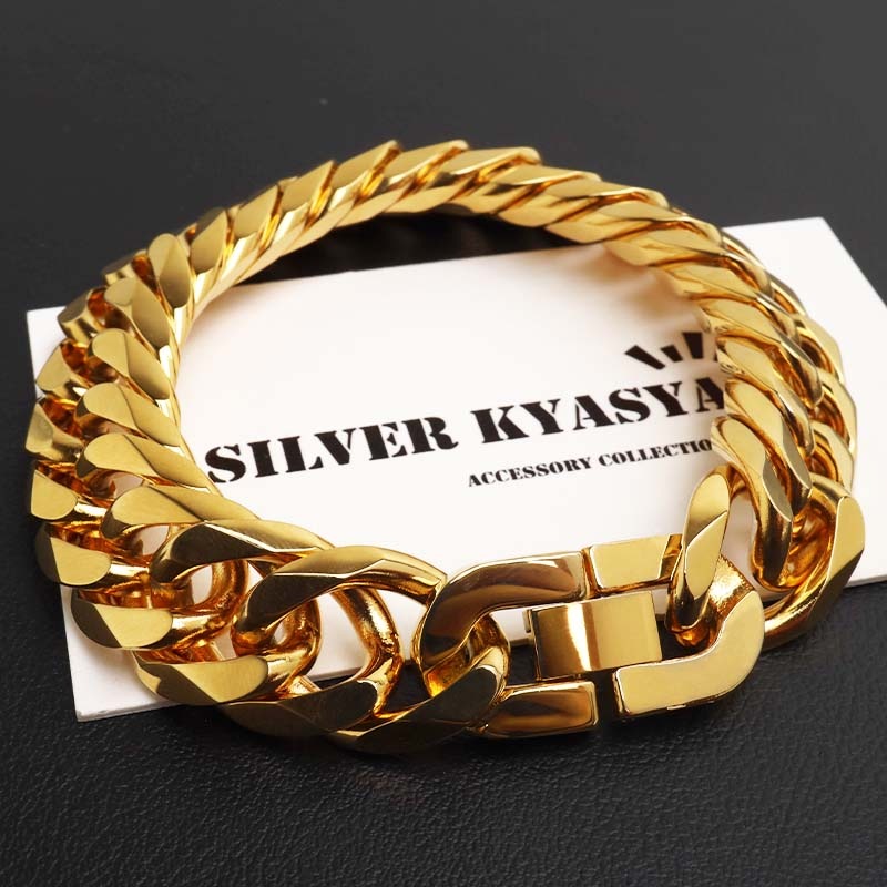 ステンレス 極太のダブル喜平ブレスレット ゴールドタイプ 幅16mm 2