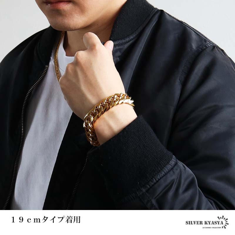 ステンレス 極太のダブル喜平ブレスレット ゴールドタイプ 幅16mm 2