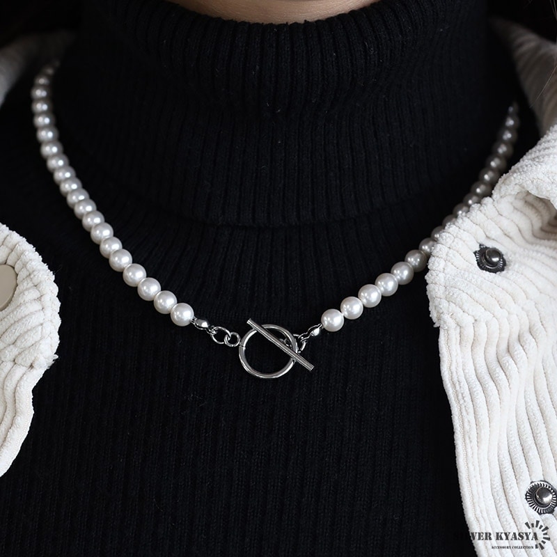 ステンレス パールネックレス 6.5mm [n953-6mm-s] | お洒落な