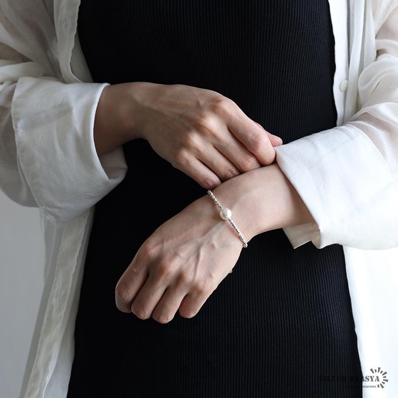 シルバー925 パールブレスレット シルバー925 パールブレスレット 一粒 不揃いビーズブレスレット