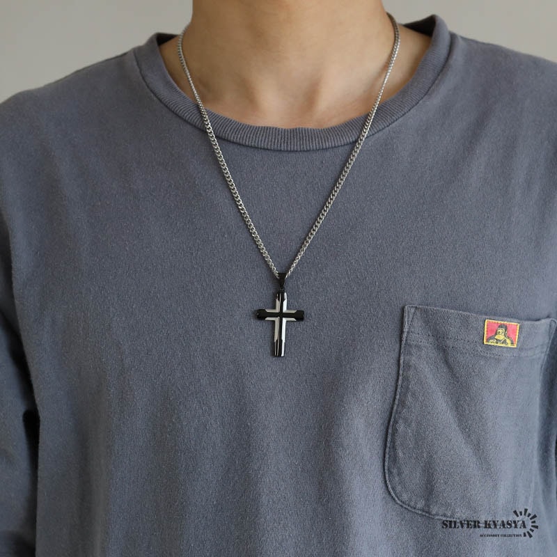 ステンレス クロスネックレス [n737-black] | ネックレス,ステンレス