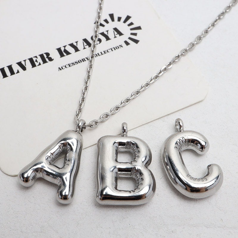 イニシャルネックレス ステンレス バルーン イニシャルネックレス [n1050-silver