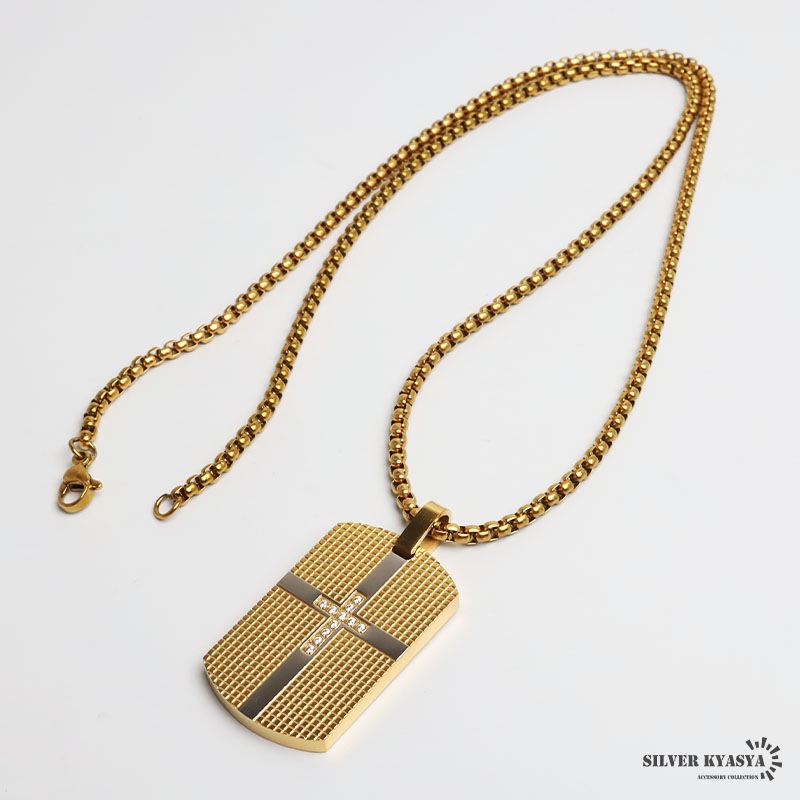 ステンレス ドッグタグネックレス ゴールド クロス [n1255