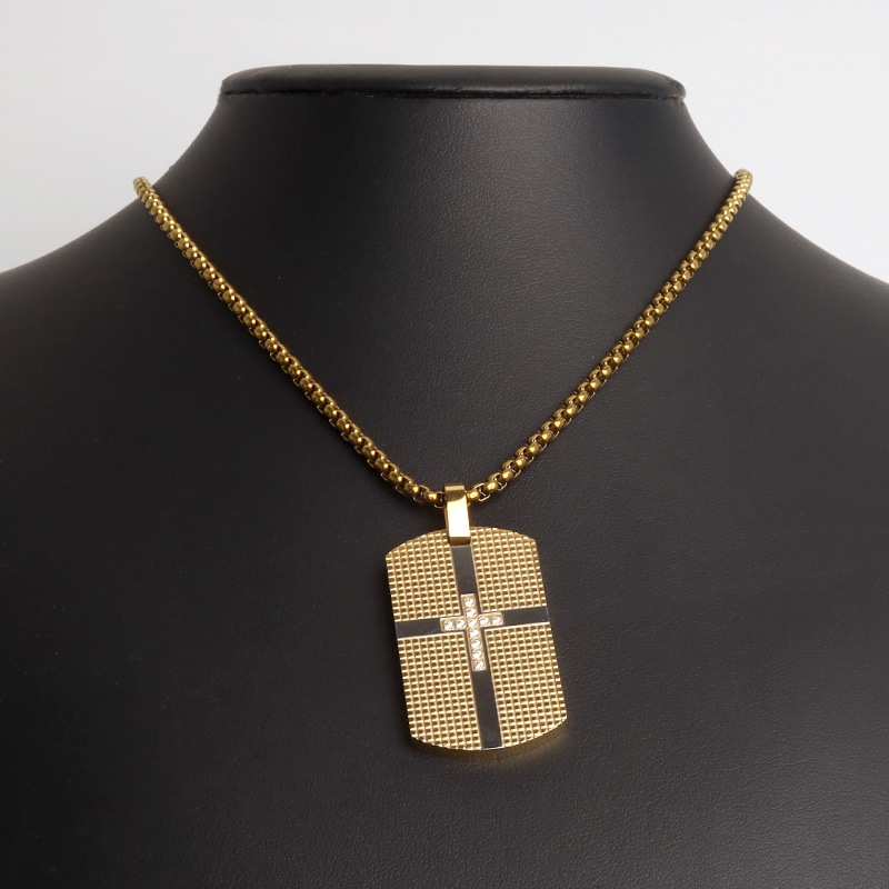 ステンレス ドッグタグネックレス ゴールド クロス [n1255