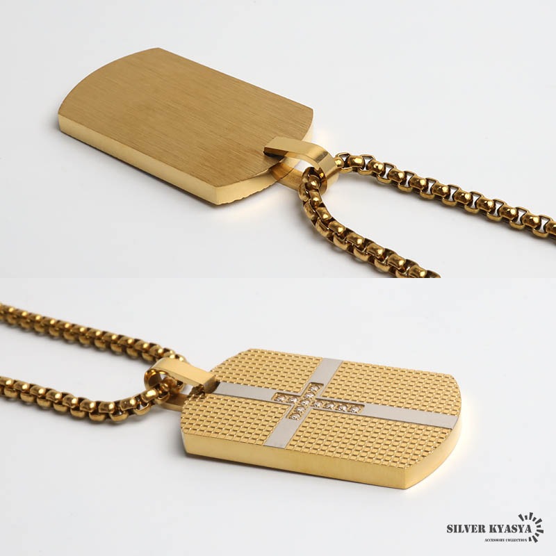 ステンレス ドッグタグネックレス ゴールド クロス [n1255