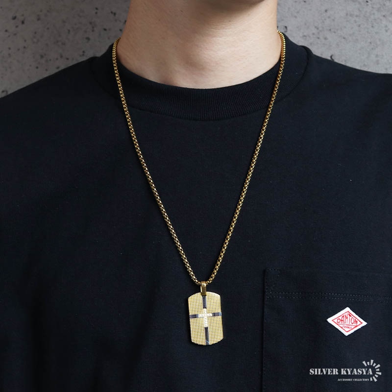 ステンレス ドッグタグネックレス ゴールド クロス [n1255