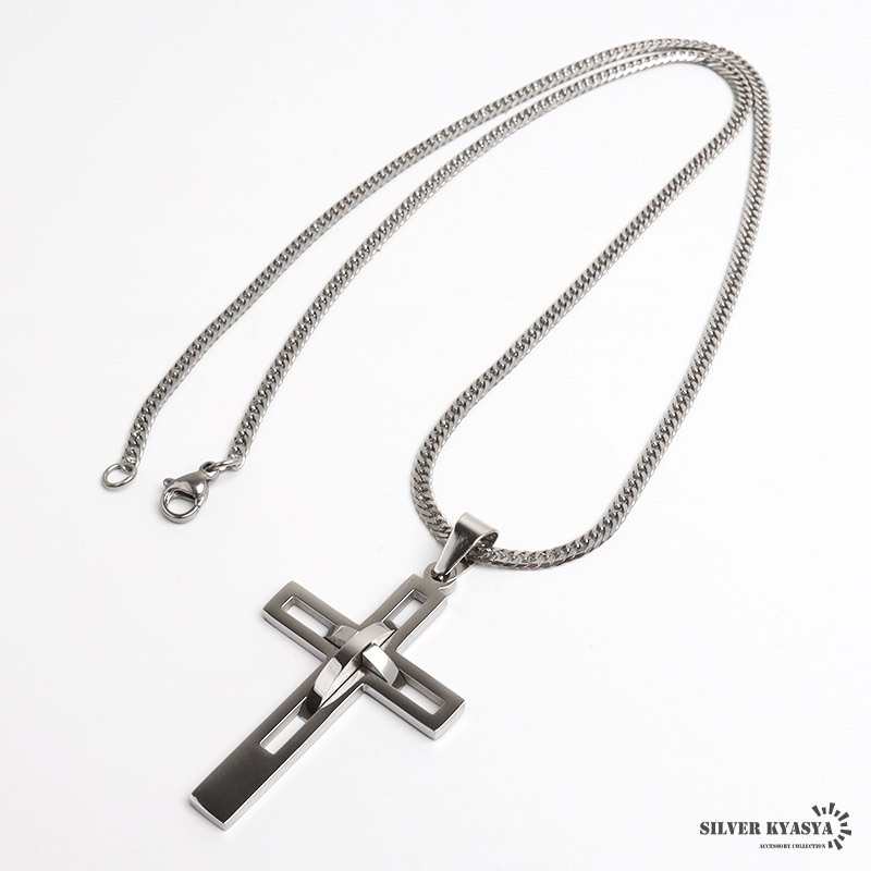 ステンレス クロスネックレス ダブル喜平 [n1257] | ネックレス