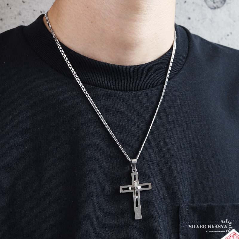 ステンレス クロスネックレス ダブル喜平 [n1257] | ネックレス