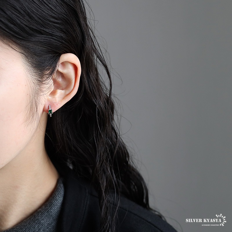 シルバー925 エメラルドストーンフープピアス 2色 [ce469] | ピアス