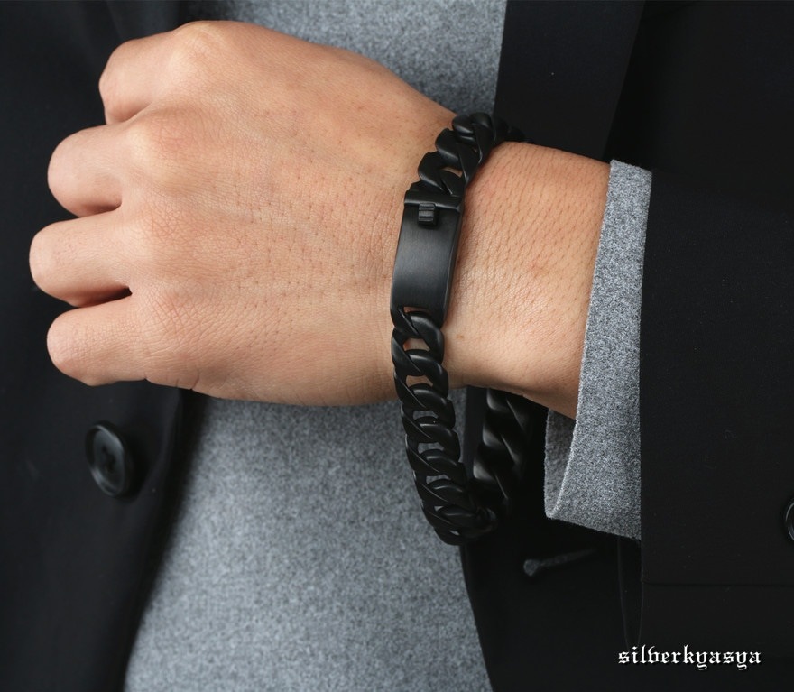 [52] Silver925 / ブラックキャッツアイ ID喜平ブレスレット 52] Silver925 / ブラックキャッツアイ ID喜平ブレスレット