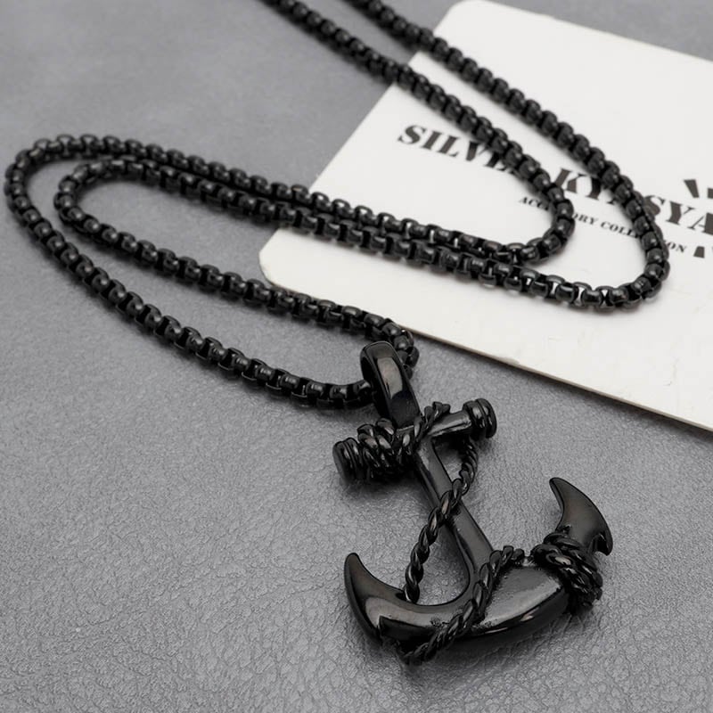 ステンレス ブラック錨ネックレス [n889] | すべての商品