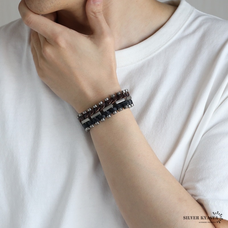 編み込み レザーバングル [b836] | スタイルで探す,ゴシック・パンク