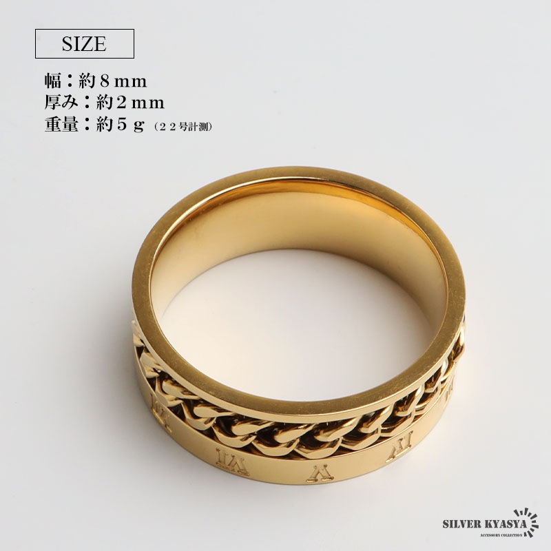 ステンレス 喜平チェーンとローマ数字がマッチしたリング。3色 [r979