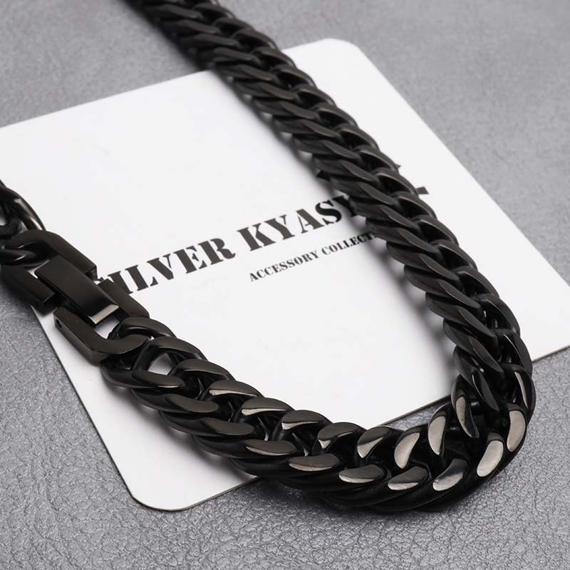 純チタン製 ごつめのブラックダブル喜平チェーンネックレス [n1156