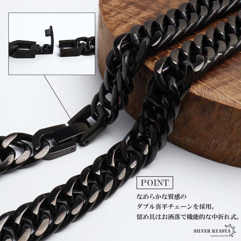 純チタン製 ごつめのブラックダブル喜平チェーンネックレス [n1156
