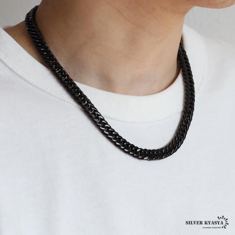 純チタン製 ごつめのブラックダブル喜平チェーンネックレス [n1156