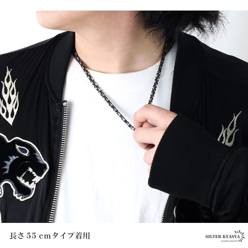 ブラックメタルネックレス 日本製 ステンレス ネックレス ブラックシルバー [n635-4mm-sb] | ネックレス