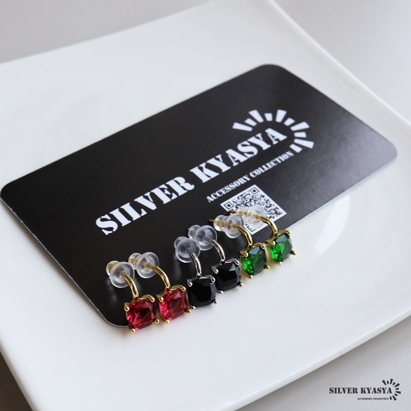 シルバー925 カラーが選べる つり下がり風の一粒ストーンピアス 8