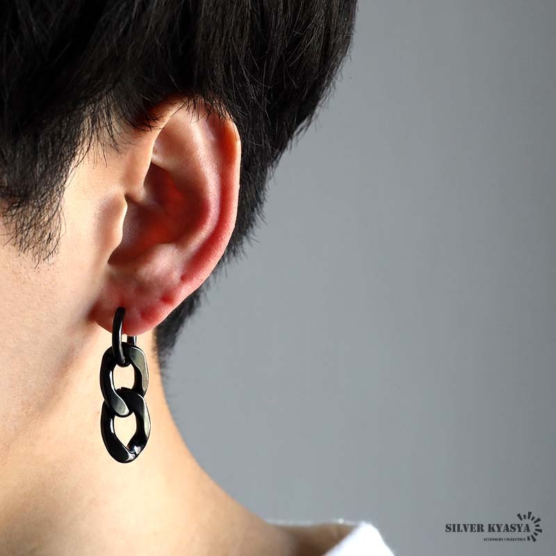ステンレス ブラックチェーンピアス [e434] | ピアス,ステンレス