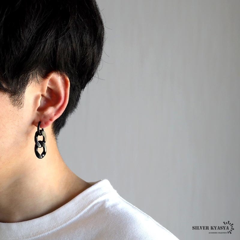 ステンレス ブラックチェーンピアス [e434] | ピアス,ステンレス