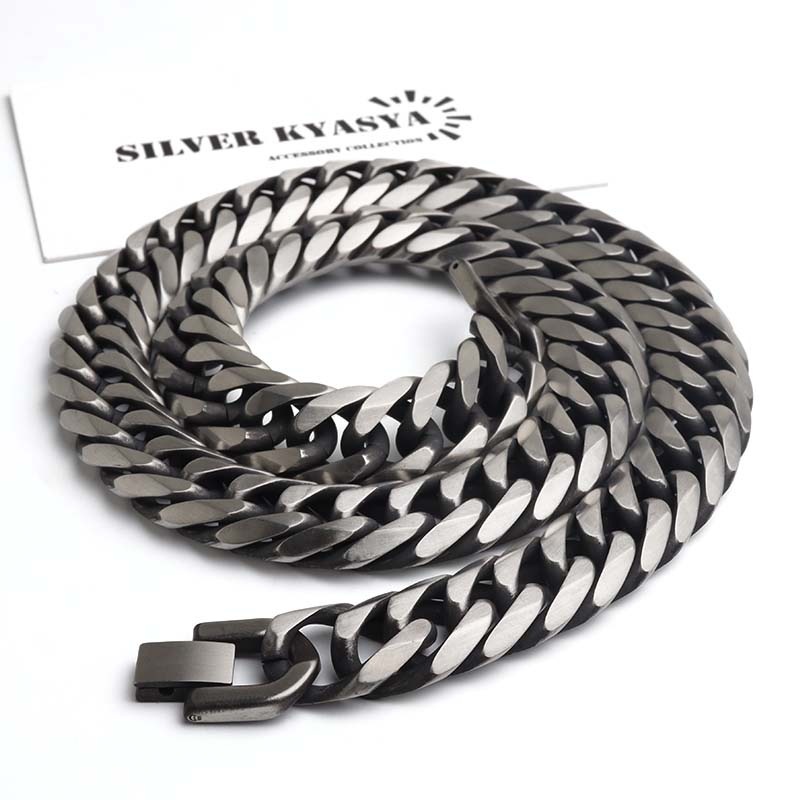 ステンレス 太幅のダブル喜平ネックレス 燻しタイプ 幅13mm 3サイズ