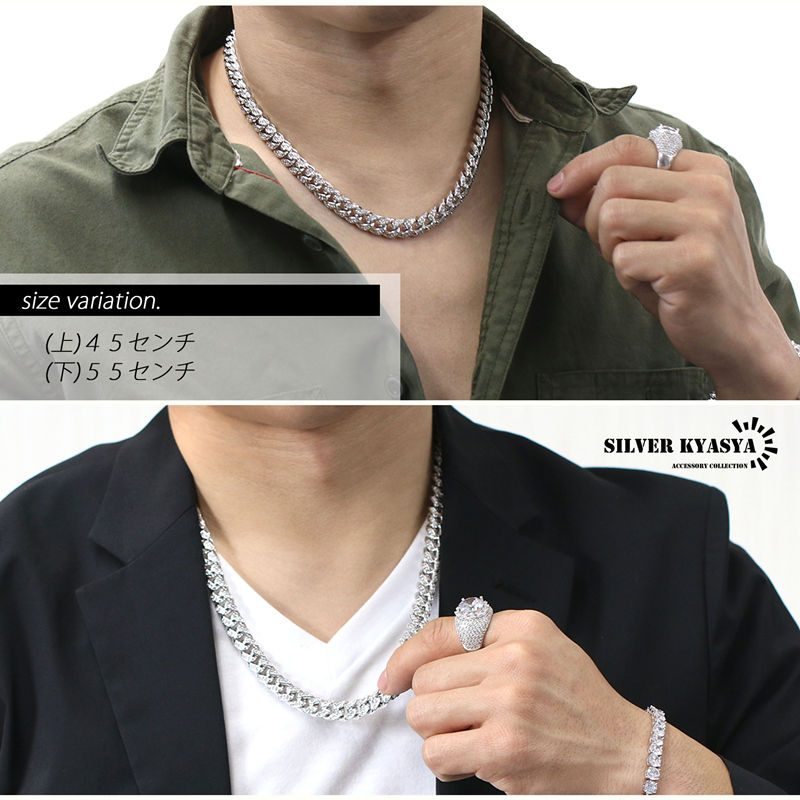 シルバー925　喜平　マイアミ　チェーン　ネックレス　メンズ　8面 316L 幅8mm 細め メンズネックレス シルバー 喜平チェーン B系