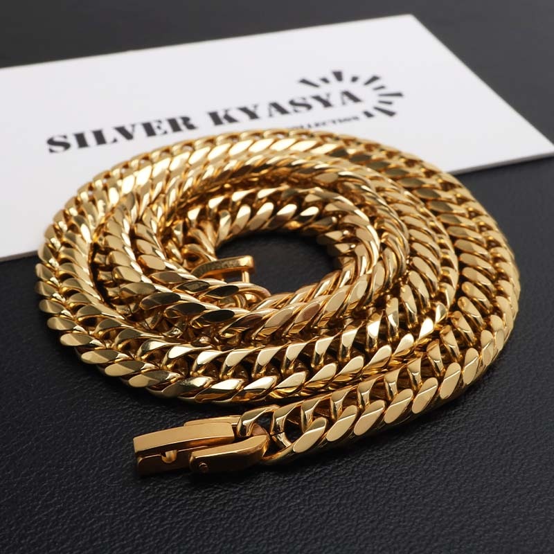 ステンレス 定番のダブル喜平ネックレス ゴールドタイプ 幅7mm 3サイズ