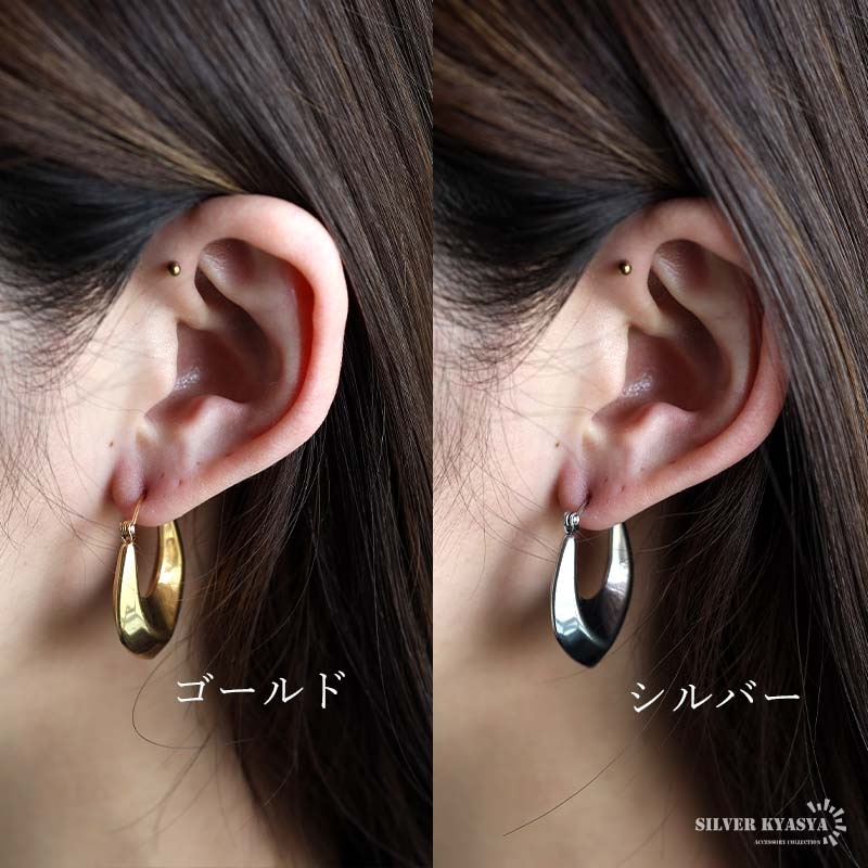 ステンレス 大ぶりフープピアス 2色 [e439] | ピアス,ステンレス