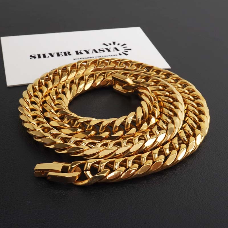 ステンレス 太幅のダブル喜平ネックレス ゴールドタイプ 幅11mm 3