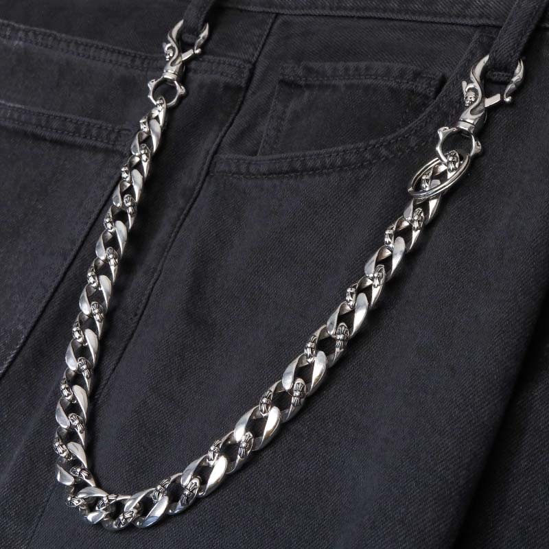 オリジナル/ウォレットチェーン/リメイク/y2k/一点物 ステンレス ウォレットチェーン クロス喜平 2クリップ [wc072