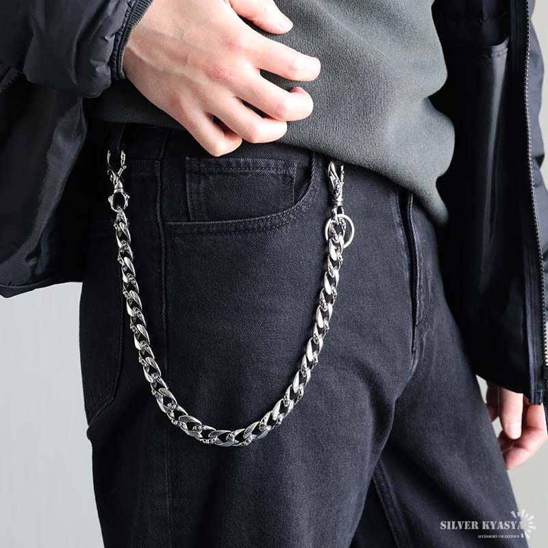 ステンレス ウォレットチェーン クロス喜平 2クリップ [wc072