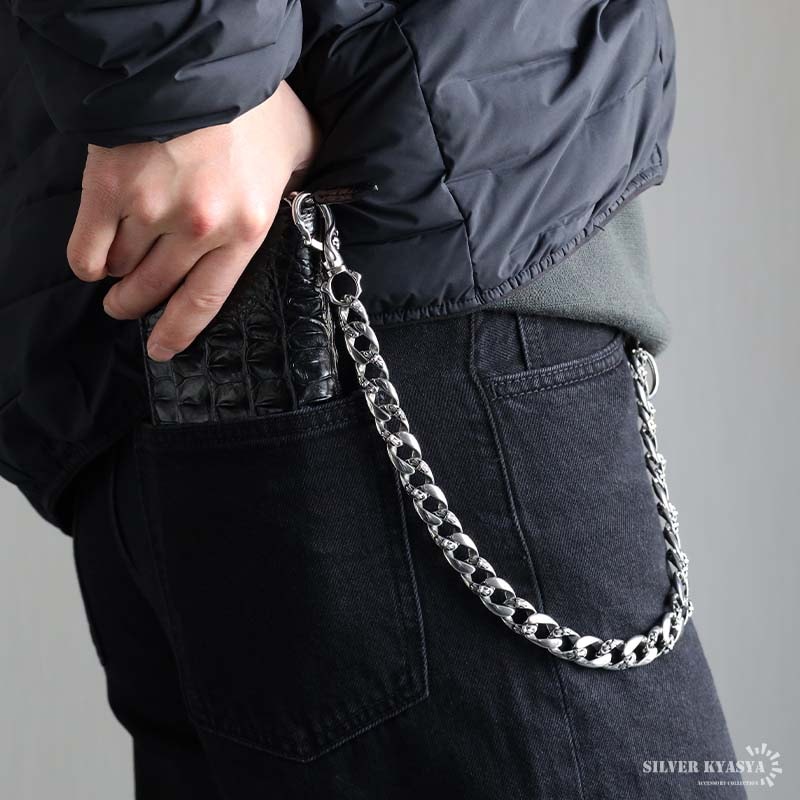 ステンレス ウォレットチェーン クロス喜平 2クリップ [wc072