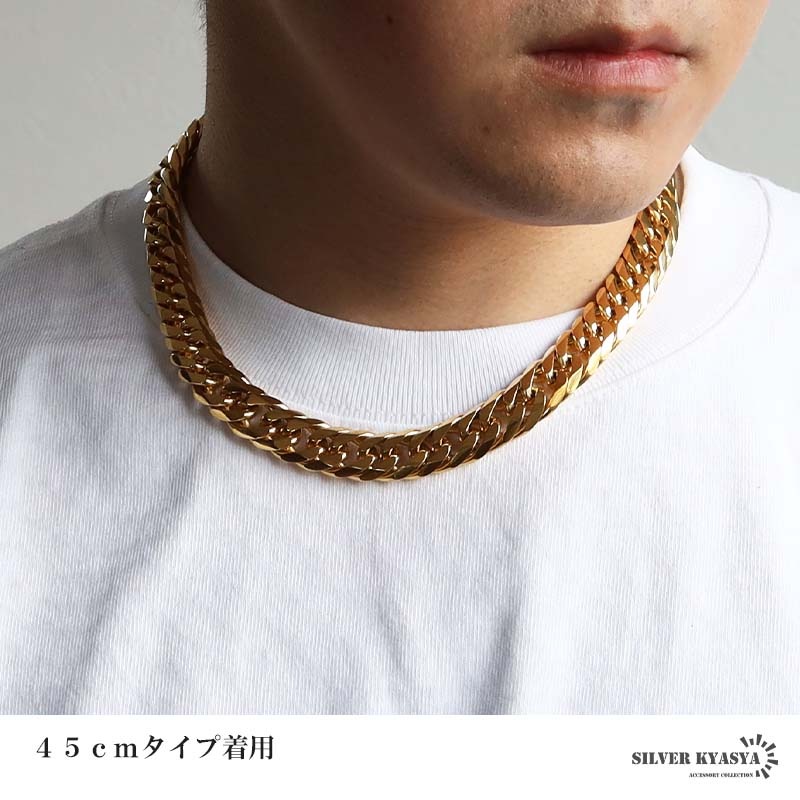 ステンレス 太幅のダブル喜平ネックレス ゴールドタイプ 幅13mm 3