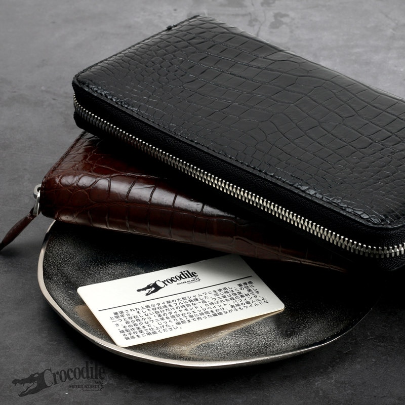 グレー クロコダイルレザー 長財布 Crocodile 財布 二つ折り財布 メンズ ブランド 6cm084