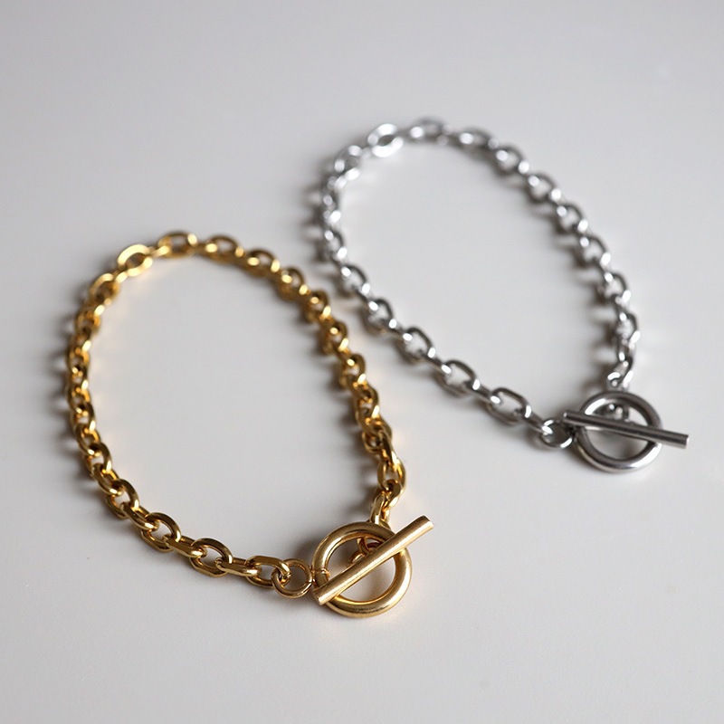 ステンレス マンテル チェーンブレスレット 細身 2カラー 2サイズ