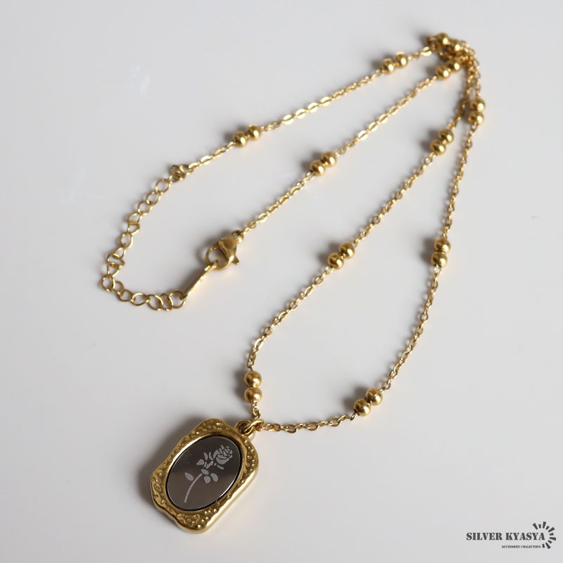 ステンレス ミラーネックレス ローズ ペンダント ゴールド [n1261