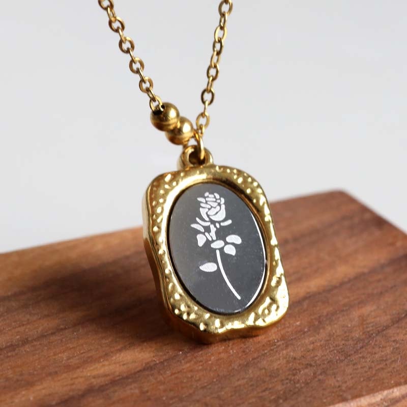 ステンレス ミラーネックレス ローズ ペンダント ゴールド [n1261