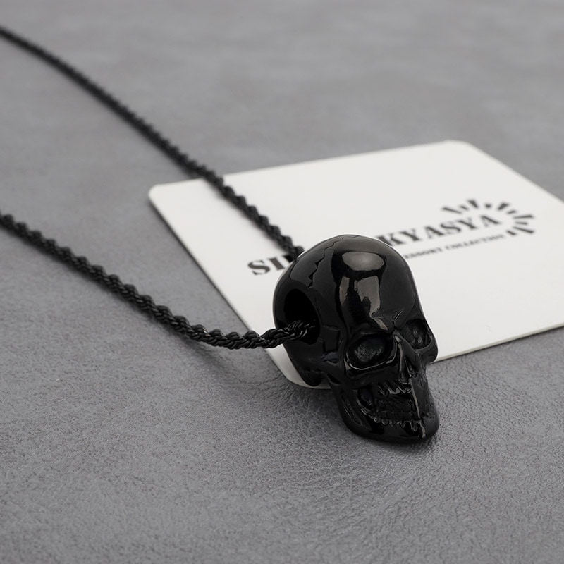 スカル型ブラックネックレス ステンレス スカルネックレス ブラック [n754-black] | ネックレス