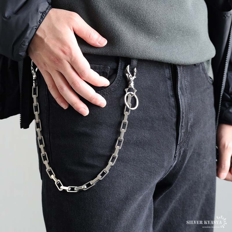 ステンレス ウォレットチェーン 重厚リンクチェーン 2クリップ