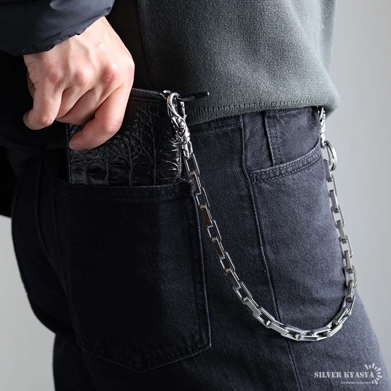 ステンレス ウォレットチェーン 重厚リンクチェーン 2クリップ