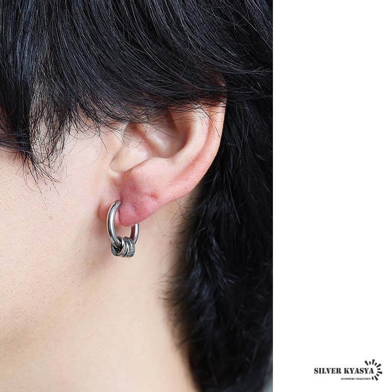 ステンレス 3連 六字真言フープピアス 2色 [e509] | ピアス,ステンレス